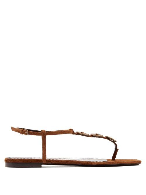 Matchesfashion.com Saint Laurent - Kim Coin Embellished Suede Sandals - Womens - Tan