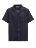 Matchesfashion.com Desmond & Dempsey - Cuban-collar Linen Pyjama Shirt - Mens - Navy
