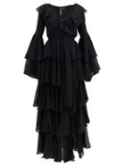Matchesfashion.com Norma Kamali - Side-slit Ruffled Chiffon Dress - Womens - Black