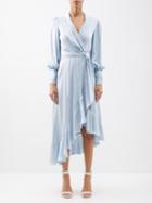 Zimmermann - Ruffled Asymmetric Silk-satin Wrap Dress - Womens - Light Blue