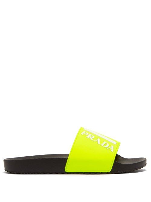 Matchesfashion.com Prada - Logo Embossed Rubber Slides - Mens - Yellow