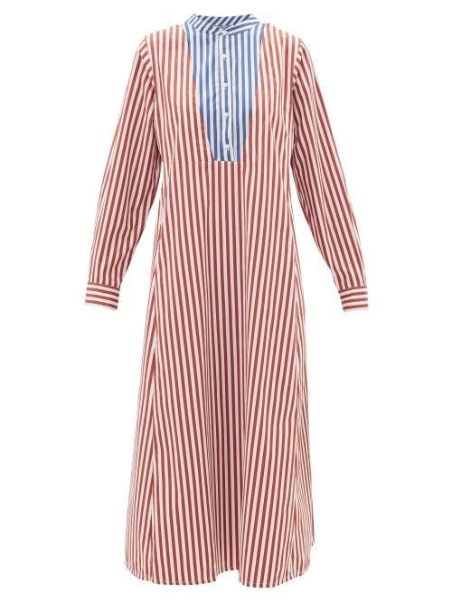 Matchesfashion.com Thierry Colson - Victoria Striped Cotton-poplin Midi Tunic Dress - Womens - Red Multi
