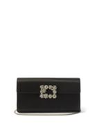 Roger Vivier - Floral Crystal-buckle Satin Clutch - Womens - Black