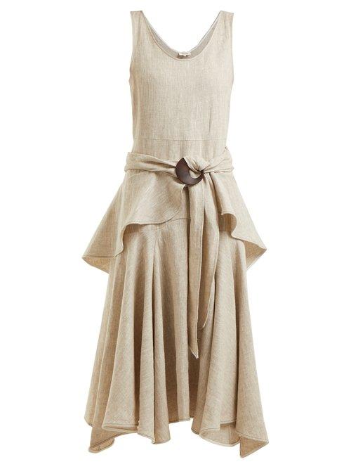 Matchesfashion.com Isa Arfen - Scoop Neck Linen Dress - Womens - Beige