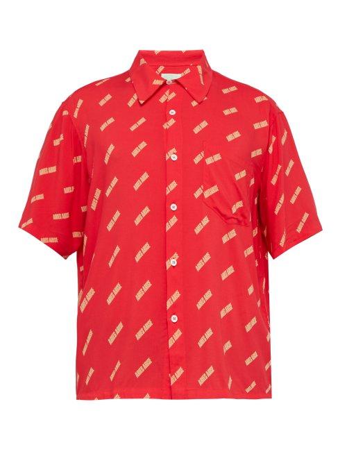 Matchesfashion.com Aries - Logo Print Short Sleeved Crepe Shirt - Mens - Red