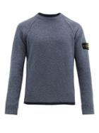 Matchesfashion.com Stone Island - Logo Patch Cotton Blend Chenille Sweater - Mens - Navy