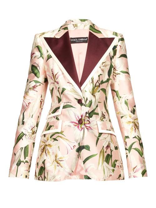 Matchesfashion.com Dolce & Gabbana - Single Breasted Floral Print Shantung Blazer - Womens - Pink Multi