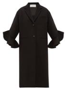 Matchesfashion.com Valentino - Ruffled Cuff Single Breasted Wool Blend Coat - Womens - Black