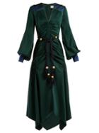 Matchesfashion.com Peter Pilotto - Belted Handkerchief Hem Satin Dress - Womens - Green