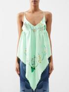 Conner Ives - Floral-embroidery Upcycled-cotton Cami Top - Womens - Light Green