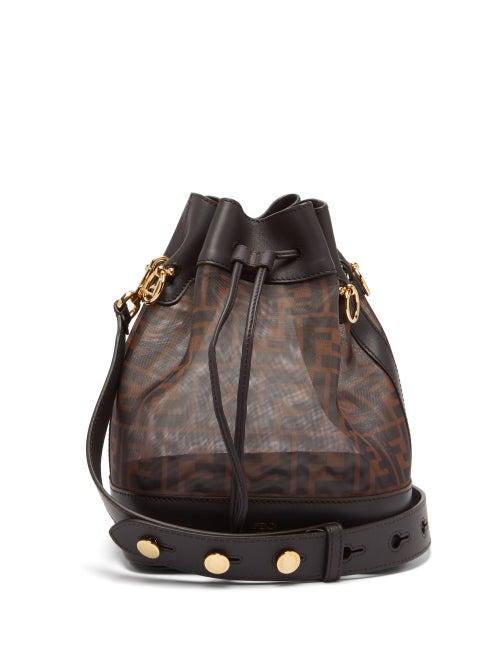 Matchesfashion.com Fendi - Mon Tresor Ff Logo Leather Trim Bucket Bag - Womens - Brown Multi