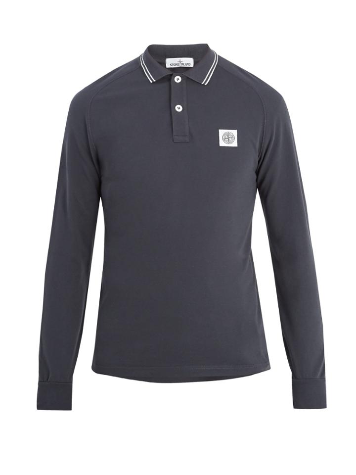 Stone Island Logo-patch Slim-fit Cotton-blend Polo Shirt