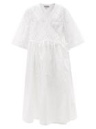 Ladies Rtw Ganni - Broderie-anglaise Organic-cotton Wrap Dress - Womens - White