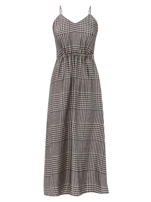 Matchesfashion.com Mm6 Maison Margiela - Prince Of Wales-check Satin Midi Dress - Womens - Black White
