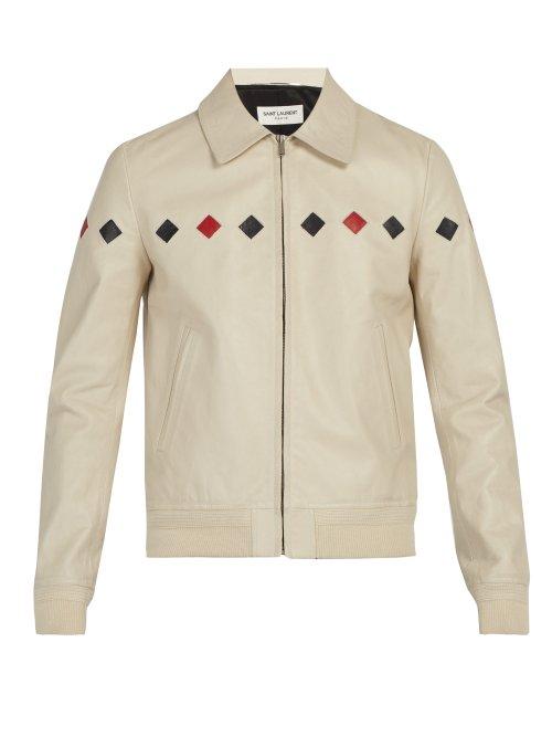Matchesfashion.com Saint Laurent - Reverse Appliqud Leather Jacket - Mens - Cream Multi