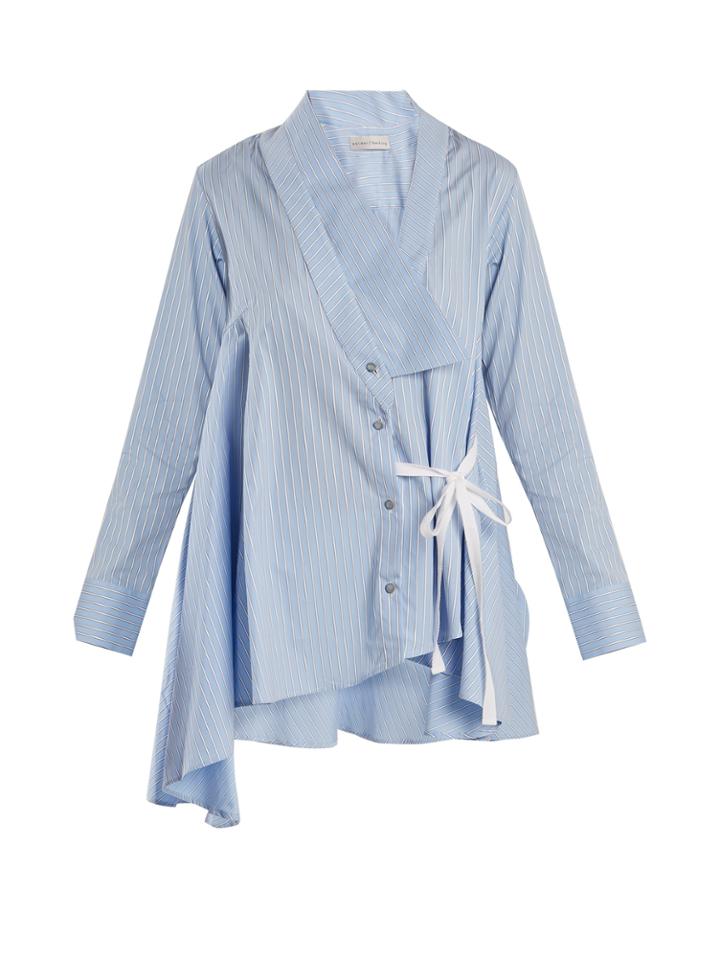 Palmer/harding Tie-waist Striped Cotton Shirt