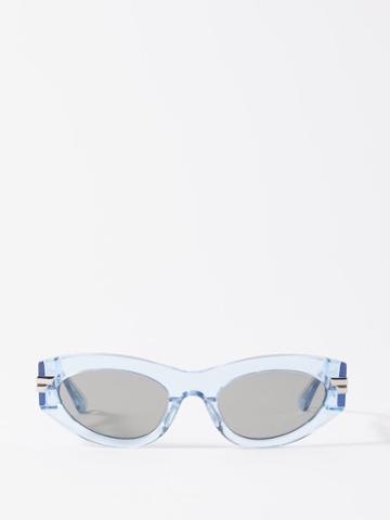 Bottega Veneta Eyewear - Cat-eye Acetate And Metal Sunglasses - Womens - Light Blue / Grey