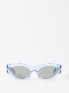 Bottega Veneta Eyewear - Cat-eye Acetate And Metal Sunglasses - Womens - Light Blue / Grey