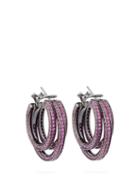 Matchesfashion.com Lynn Ban - Sonic Sapphire & Rhodium Triple Hoop Earrings - Womens - Pink
