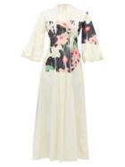 Matchesfashion.com Roksanda - Neesha Floral Print Cotton Blend Midi Dress - Womens - Ivory Multi