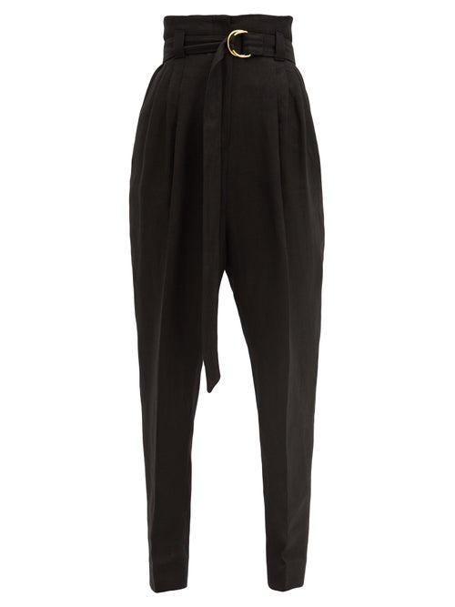 Matchesfashion.com Another Tomorrow - Paperbag-waist Linen-blend Trousers - Womens - Black