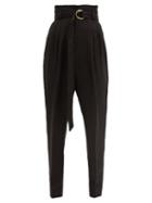 Matchesfashion.com Another Tomorrow - Paperbag-waist Linen-blend Trousers - Womens - Black