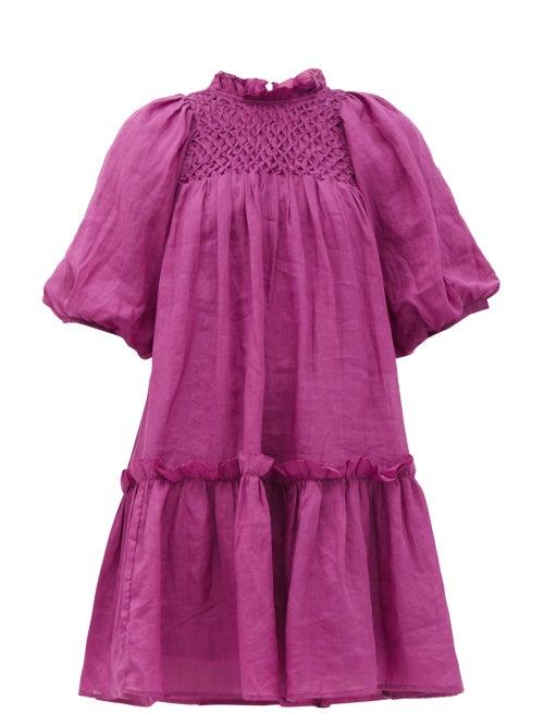 Matchesfashion.com Sea - Geneva Smocked Cotton-voile Trapeze Dress - Womens - Dark Pink