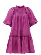 Matchesfashion.com Sea - Geneva Smocked Cotton-voile Trapeze Dress - Womens - Dark Pink