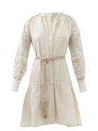 Matchesfashion.com Themis Z - Peacock Belted Linen Mini Dress - Womens - Beige