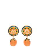 Matchesfashion.com Dolce & Gabbana - Floral And Orange Drop Clip On Earrings - Womens - Yellow