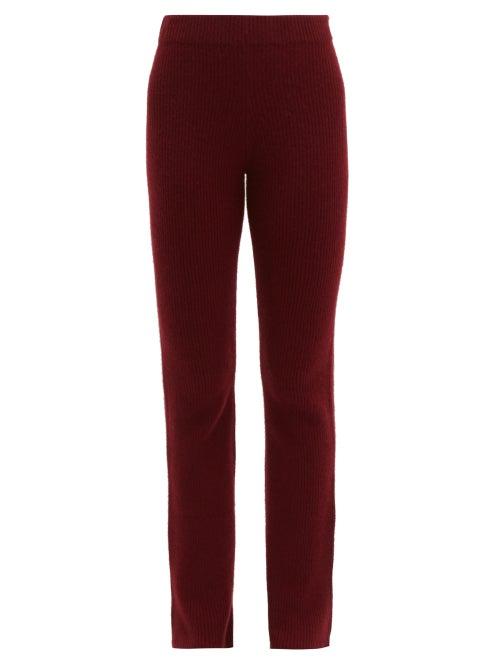 Matchesfashion.com The Elder Statesman - Rib Knitted Cashmere Flared Trousers - Womens - Burgundy