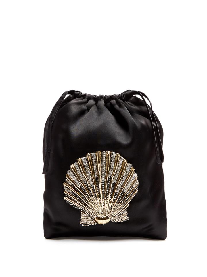 Attico Sofia Seashell-embroidered Satin Pouch