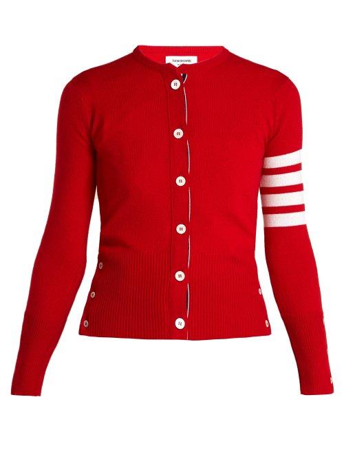 Matchesfashion.com Thom Browne - Round Neck Cashmere Cardigan - Womens - Red White