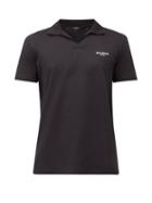 Matchesfashion.com Balmain - Flocked-logo Cotton-jersey Polo Shirt - Mens - Black