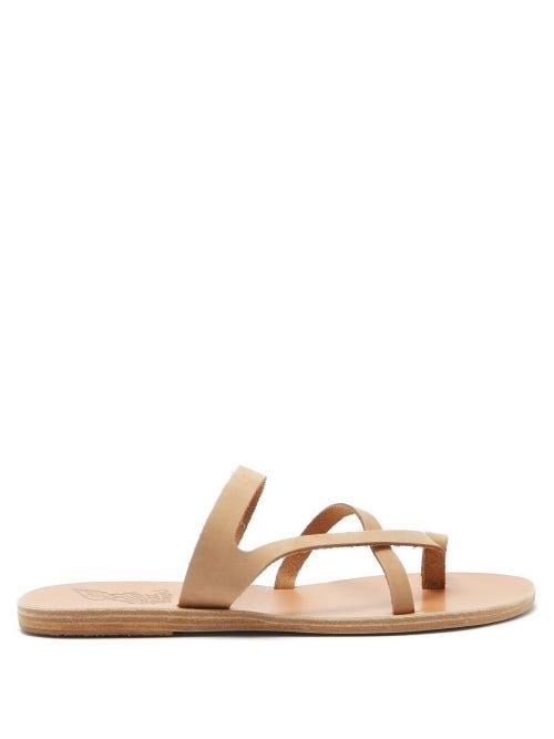 Ladies Shoes Ancient Greek Sandals - Theoni Leather Slides - Womens - Camel