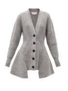 Matchesfashion.com Alexander Mcqueen - Peplum-hem Wool-blend Longline Cardigan - Womens - Grey