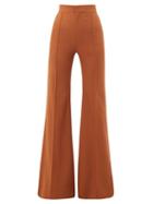 Matchesfashion.com Chlo - High Rise Wool Blend Flared Trousers - Womens - Brown