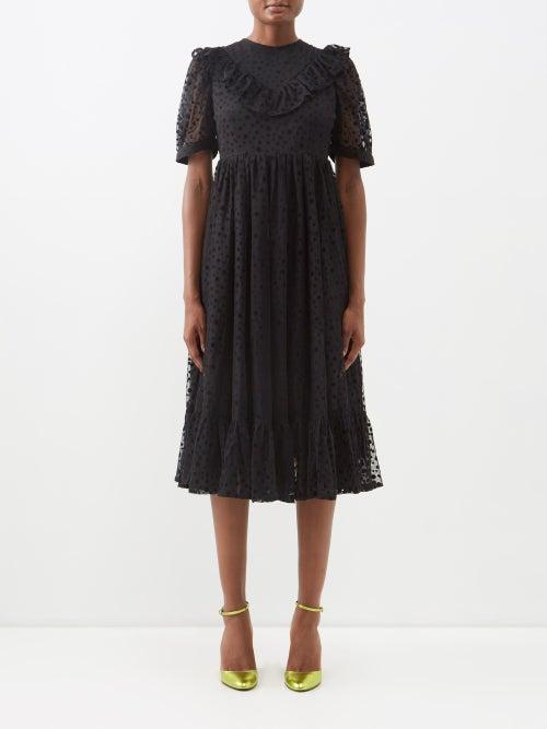 Batsheva - May Flocked Polka-dot Tulle Midi Dress - Womens - Black