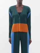 Pleats Please Issey Miyake - Colour-block Technical-pleated Jacket - Womens - Dark Green