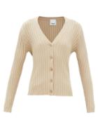 Allude - V-neck Ribbed-knit Cardigan - Womens - Camel