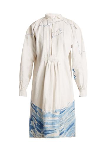 Kilometre Paris Saltaire-embroidered Vintage Linen Shirtdress