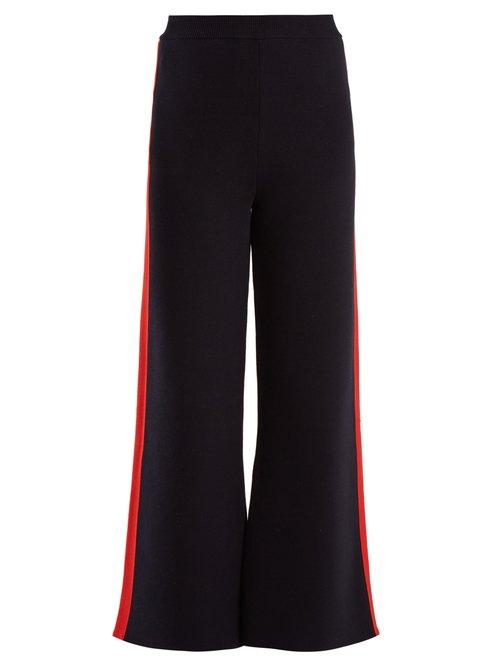 Matchesfashion.com Stella Mccartney - Wide Leg Striped Sided Cotton Track Pants - Womens - Navy