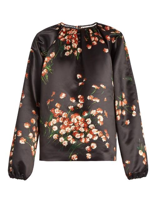 Rochas Daisy-print Duchess-satin Top