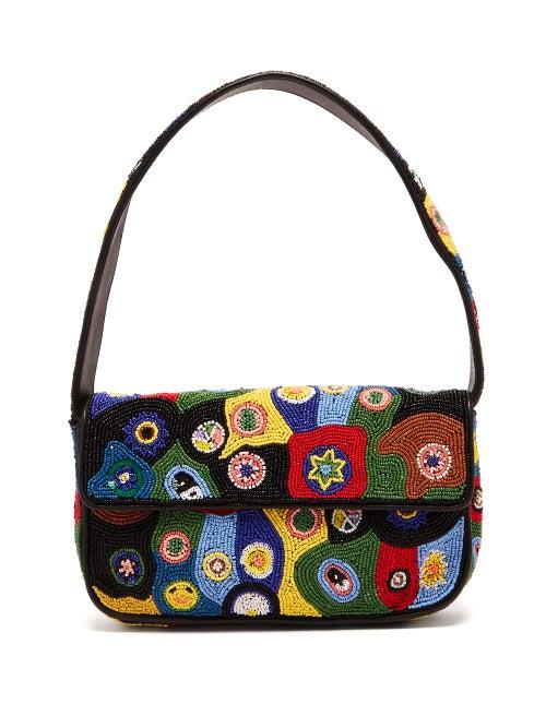 Matchesfashion.com Staud - Tommy Leather-trimmed Beaded Shoulder Bag - Womens - Black Multi