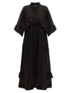Matchesfashion.com Ganni - Ruffled Seersucker Midi Dress - Womens - Black