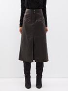 Isabel Marant - Abacate Leather Midi Skirt - Womens - Black