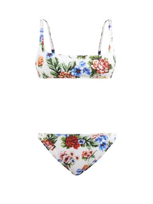 Emilia Wickstead - Bea Floral-print Bikini - Womens - White Print