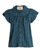Ace & Jig Monet Ruffle-sleeved Geometric-jacquard Cotton Top