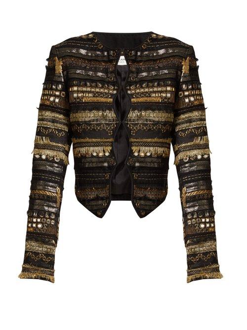 Matchesfashion.com Saint Laurent - Ribbed Knit Collar Suede Bomber Jacket - Womens - Black Multi