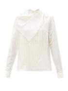 Matchesfashion.com Gabriela Hearst - Anderson Fringed Silk-seersucker Blouse - Womens - Ivory